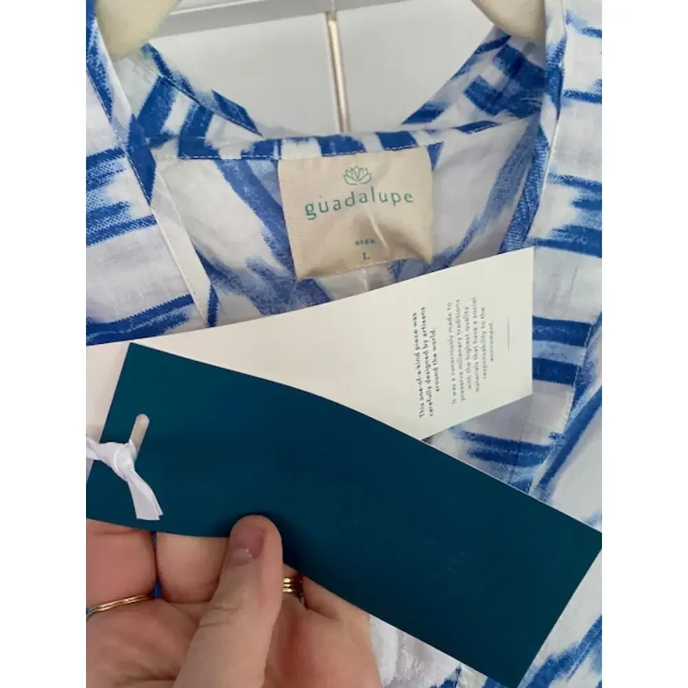 Guadalupe Design Nora Ikat Dress, Cotton, Blue, Large Midi, NWT, SOLD OUT! 183$ - Picture 8 of 9
